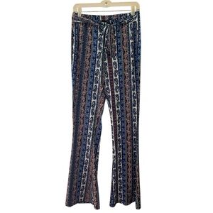 Shein Floral Paisley Print Pull On Flare Pants Women’s L Blue Multi Boho Chic
